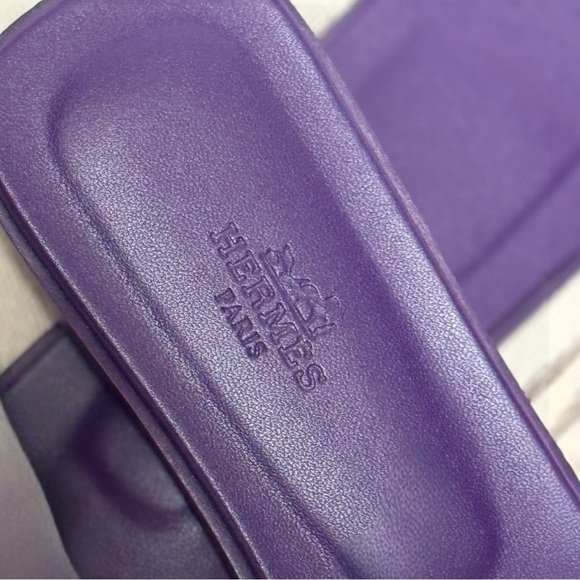 Hermès Oran H Sandal Violet Marjorette Epsom Leather Slip on Sandal Size 8 NEW - Picture 7 of 16
